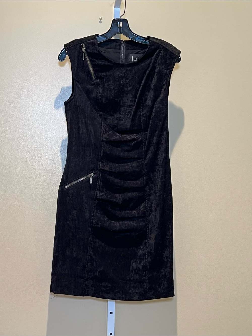 Nicole Miller Runway Black Velvet Midi Dress with Zip Accents